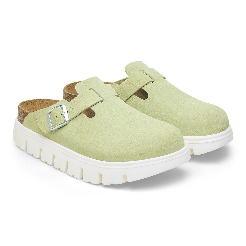 Birkenstock Boston Clog - Papillio Boston Chunky Suede Leather - Faded Lime - Picture 3 of 8